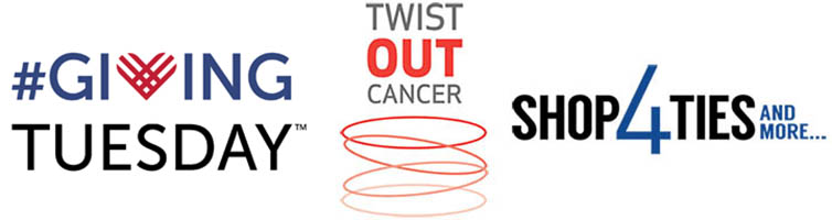 GivingTuesday + Twist Out Cancer + Shop4ties logos