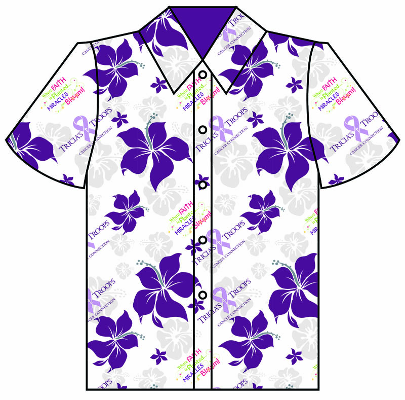 Tricia's Troops shirt design, purple with flowers
