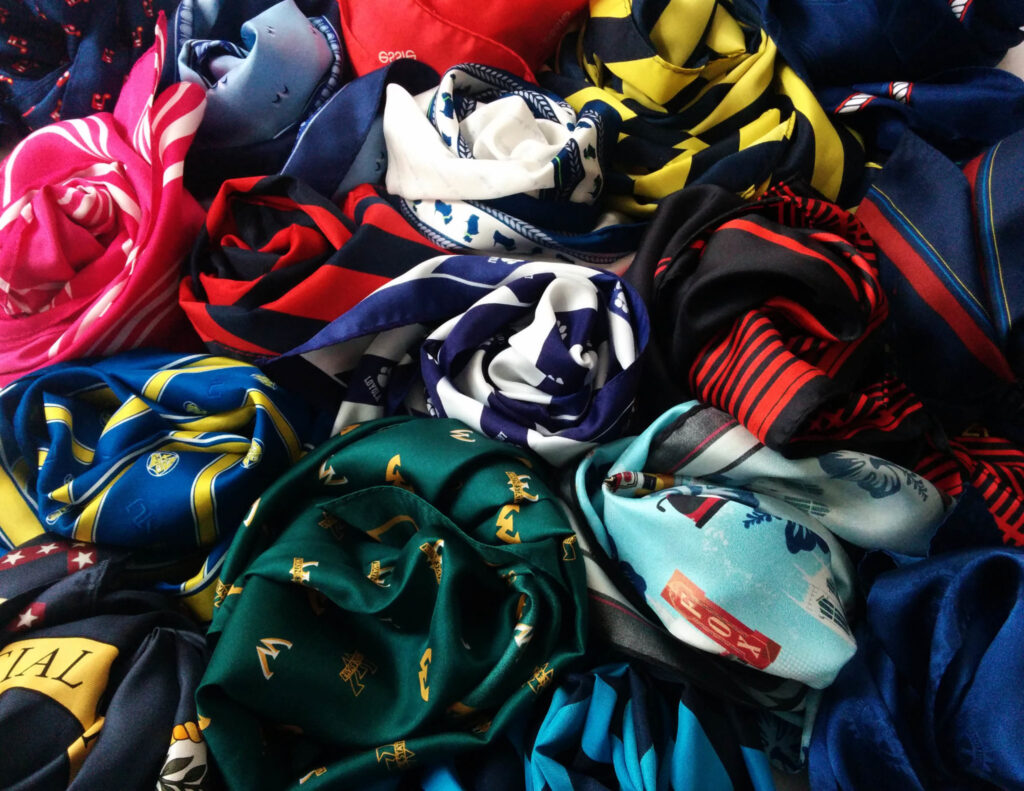 colorful custom scarves in many fabrics