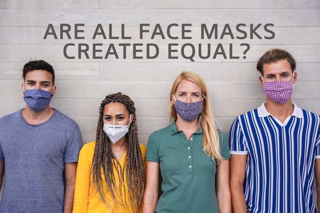 four young people in fabric face mask options