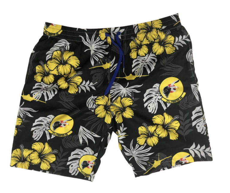 custom drawstring shorts with white, gray and yellow floral pattern