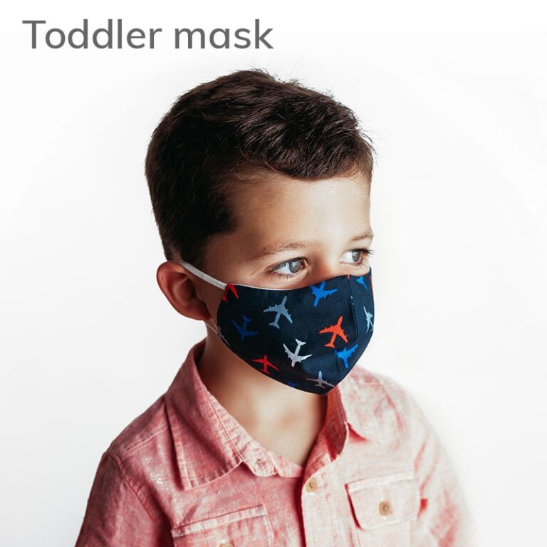 Picture of child wearing custom fabric face mask