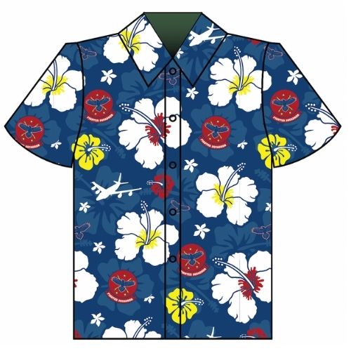 Shirt mock up of custom print Hawaiian shirt (front)