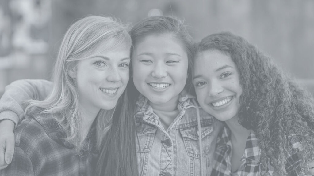 Photo of three girls in black and white