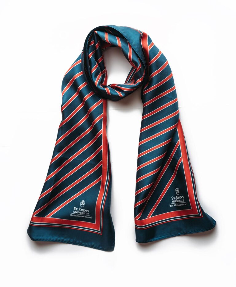 Photo of St. John's University custom printed long polyester scarf