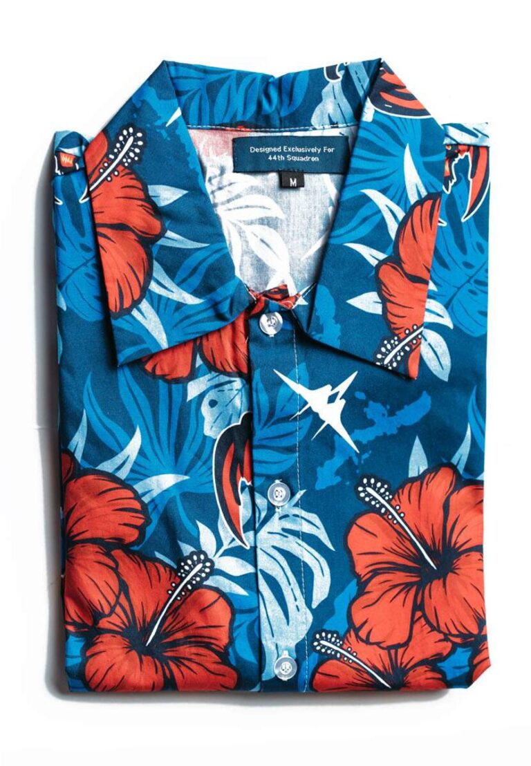 this is a blue custom military hawaiian shirt