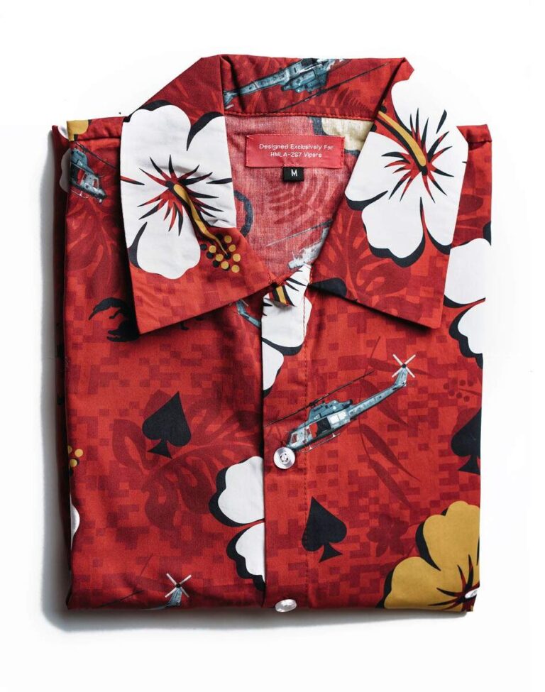 this is a red custom military hawaiian shirt