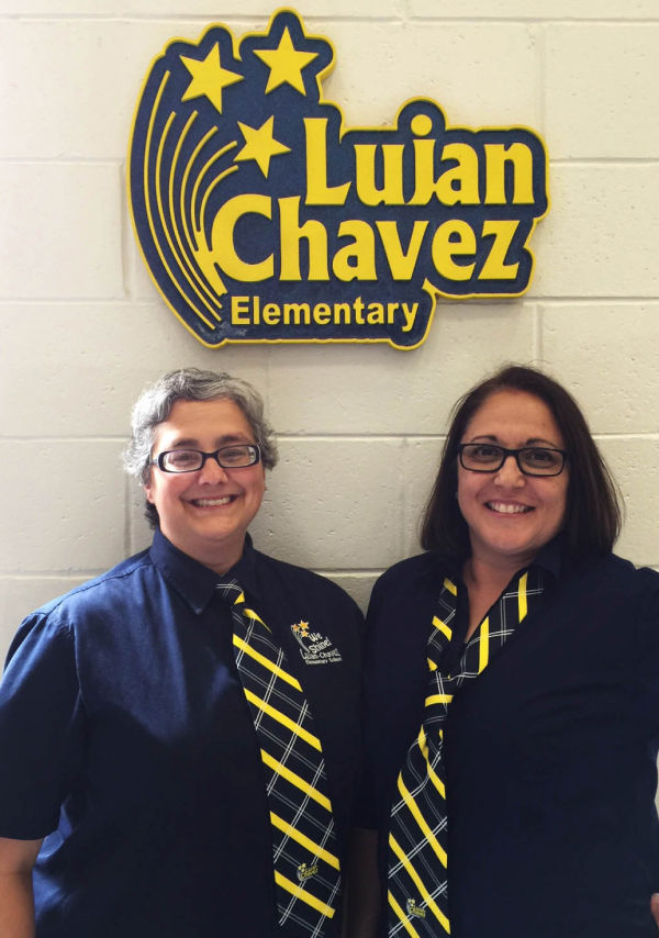 Lujan Chavez Elementary teachers wearing custom printed ties