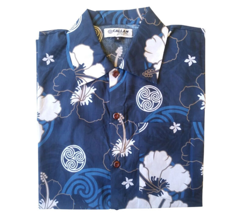 Photo of blue custom print Hawaiian shirt