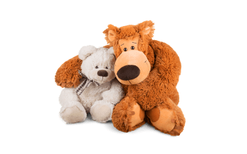 Image of two stuffed animals hugging