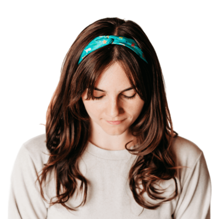 Photo of custom printed headband on model