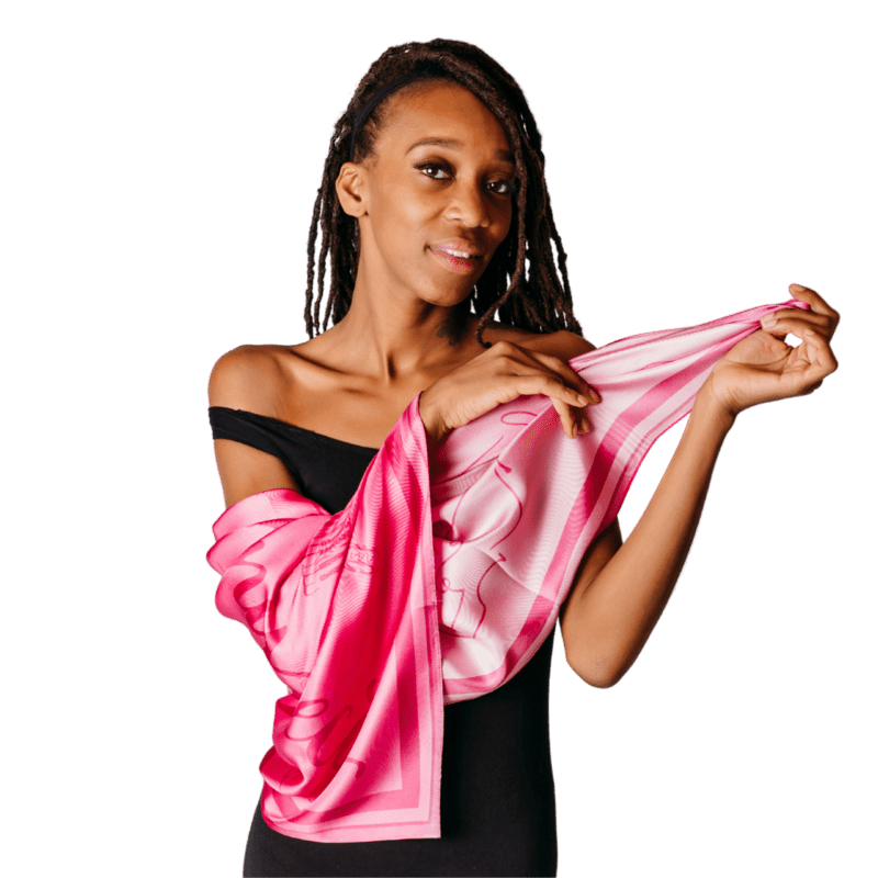 Pink custom silk scarf modeled