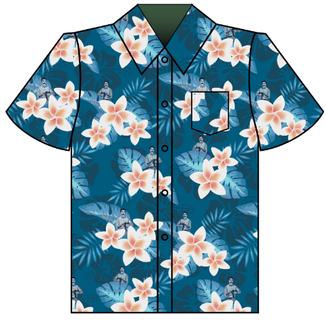 Friends of Izzy custom Hawaiian shirt mockup (blue)