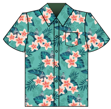Friends of Izzy custom Hawaiian shirt mockup (green)