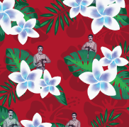 Friends of Izzy custom Hawaiian shirt art detail (red)