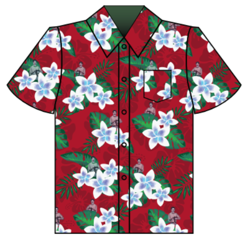 Friends of Izzy custom Hawaiian shirt mockup (red)