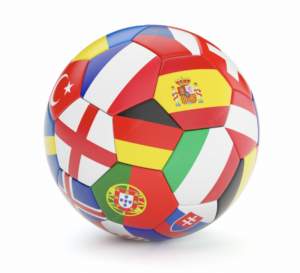 Soccer ball with prints of country flags