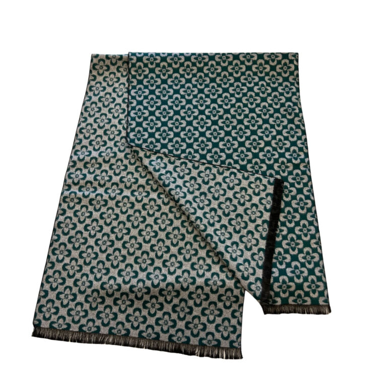 Double sided woven scarf green grey flowers