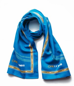 UC Davis - long polyester scarf Photo of UC Davis custom printed long polyester scarf