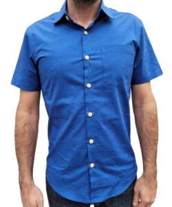 Fitted tailored style • Model Wears a Small Photo of custom printed slim fit Hawaiian shirt on model
