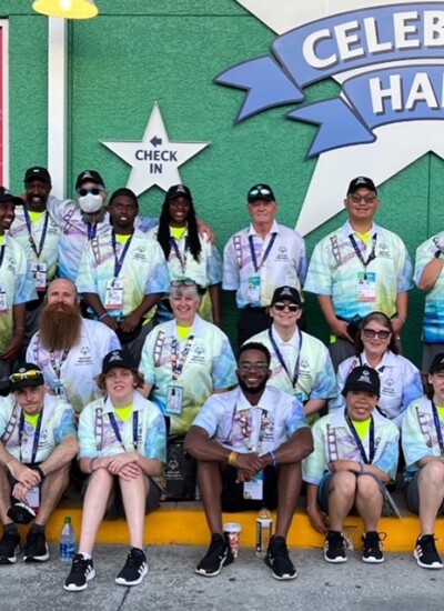 Group photo of Special Olympics team wearing custom shirts
