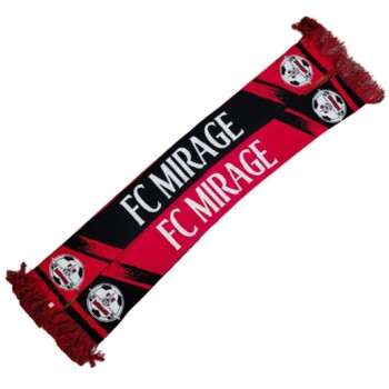 7" wide, 54" long without fringe, 60" long with fringe FC Mirage knit scarf