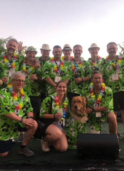 Our team loved the shirts. Attached please find two images of our team rocking the Hawaiian shirts at our end of event get together. Thank you! – Elizabeth Finkel